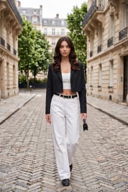 Women's Navy Blue Cropped Blazer Single Button