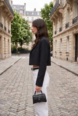 Women's Navy Blue Cropped Blazer Single Button