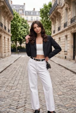 Women's Navy Blue Cropped Blazer Single Button