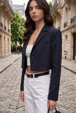 Women's Navy Blue Cropped Blazer Single Button