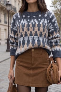 Women's Oversize Patterned Knit Sweater — Blue