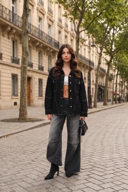 Women's Oversized Black Denim Jacket with Contrast Stitching