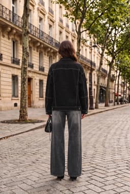 Women's Oversized Black Denim Jacket with Contrast Stitching