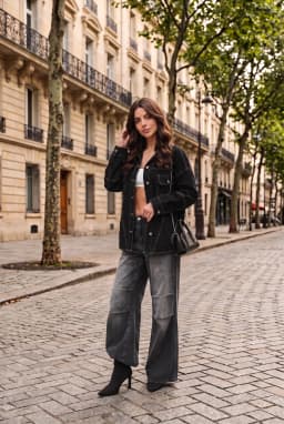 Women's Oversized Black Denim Jacket with Contrast Stitching