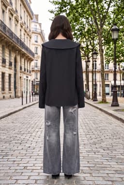 Dames Overhemd van 100% Katoen Popeline met Oversized Kraag — Zwart