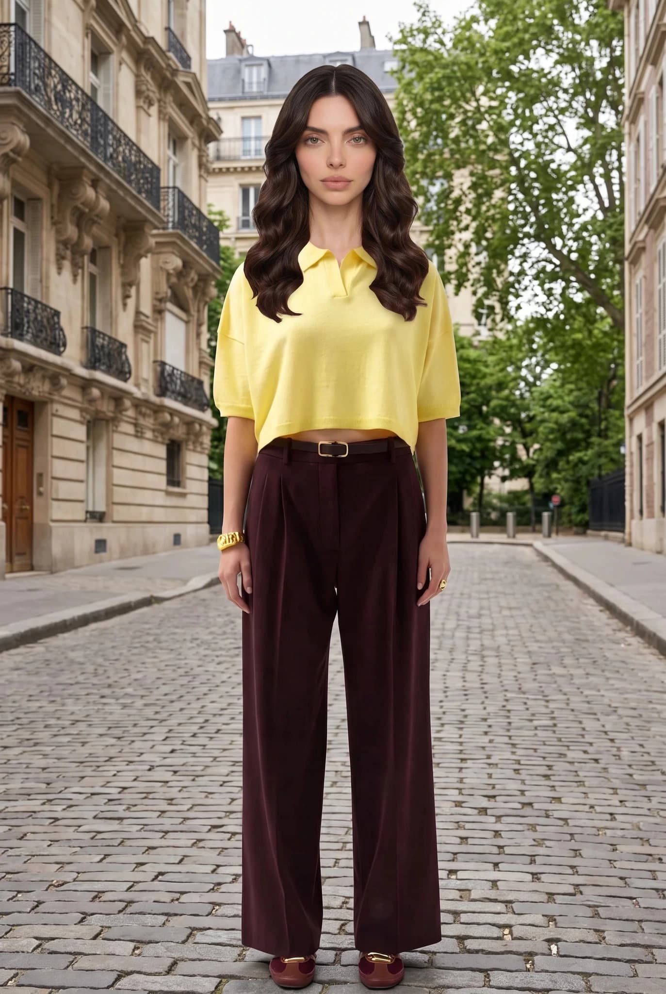 Polo Corta Oversize Donna - Maglia Testurizzata, Giallo