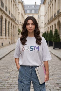 Oversized T-shirt med Grafiskt Tryck och Nedhasade Axlar för Dam Vit