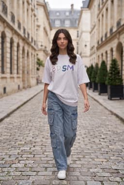 Oversized T-shirt med Grafiskt Tryck och Nedhasade Axlar för Dam Vit
