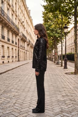 Women's Oversized Sequin Button-Down Shirt Black