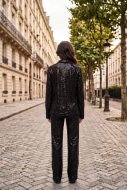 Women's Oversized Sequin Button-Down Shirt Black
