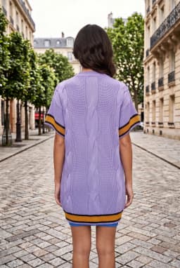 Kadın Oversize V Yaka Saç Örgülü Triko Süveter Lila