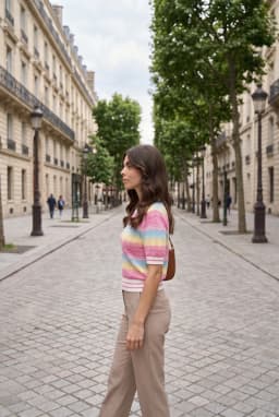 Women's Pastel Chevron Striped Short Sleeve Knit Top