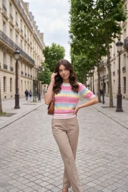 Women's Pastel Chevron Striped Short Sleeve Knit Top