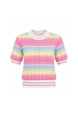 Women's Pastel Chevron Striped Short Sleeve Knit Top