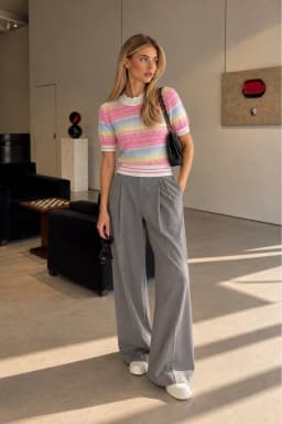 Women's Pastel Chevron Striped Short Sleeve Knit Top