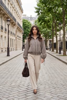Γυναικείο Καرո Zipped Jacket Μπεζ Κόκκινο με Φόδρα