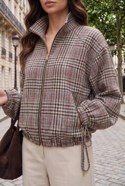 Γυναικείο Καرո Zipped Jacket Μπεζ Κόκκινο με Φόδρα