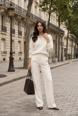 Damen Polo Pullover Langarm Strickpullover Off-White — Weiß