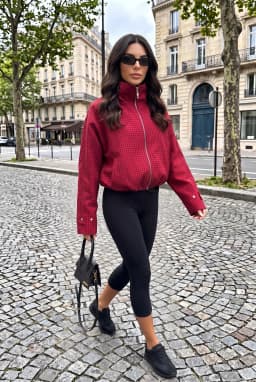 Damen Rote Karierte Oversize Zip-Up Bomberjacke