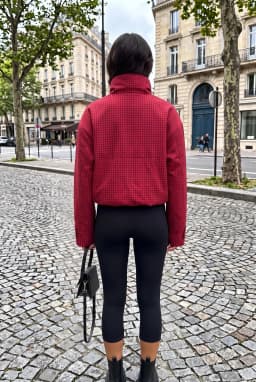 Damen Rote Karierte Oversize Zip-Up Bomberjacke