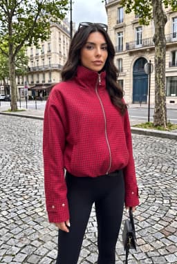 Damen Rote Karierte Oversize Zip-Up Bomberjacke