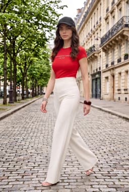 Women's Red Slogan Graphic Slim Fit Short Sleeve Crop Top