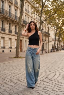 Crop Top Asimmetrico a Costine Monospalla da Donna — Nero