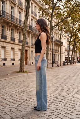 Crop Top Asimmetrico a Costine Monospalla da Donna — Nero