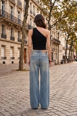 Crop Top Asimmetrico a Costine Monospalla da Donna — Nero