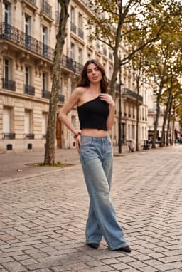Crop Top Asimmetrico a Costine Monospalla da Donna — Nero
