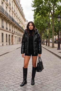 Women's Shiny Black Hooded Puffer Jacket