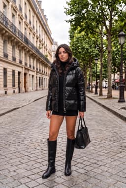 Women's Shiny Black Hooded Puffer Jacket