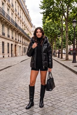 Women's Shiny Black Hooded Puffer Jacket