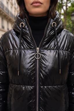 Women's Shiny Black Hooded Puffer Jacket