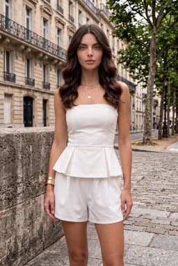 Top Peplo Senza Spalline Da Donna Blusa a Fascia Plissettata — Bianco