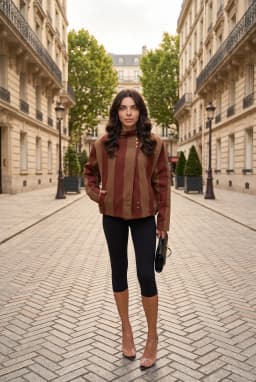 Veste Courte Rayée à Col Cheminée Femme - Manteau Décontracté Multicolore
