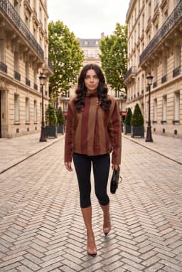 Veste Courte Rayée à Col Cheminée Femme - Manteau Décontracté Multicolore