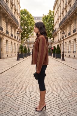 Veste Courte Rayée à Col Cheminée Femme - Manteau Décontracté Multicolore