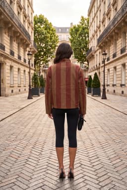 Veste Courte Rayée à Col Cheminée Femme - Manteau Décontracté Multicolore