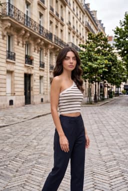 Dames Gestreepte One Shoulder Geribde Crop Top — Wit - Bruin