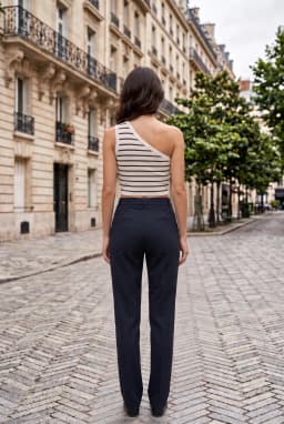 Dames Gestreepte One Shoulder Geribde Crop Top — Wit - Bruin