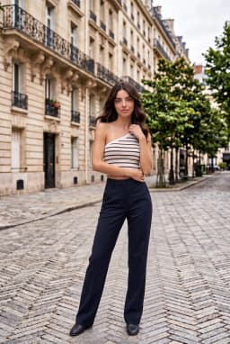 Dames Gestreepte One Shoulder Geribde Crop Top — Wit - Bruin
