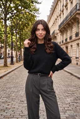 Damen Pullover mit Rundhalsausschnitt aus Strukturiertem Strick — Schwarz