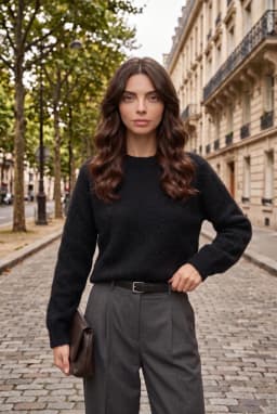 Damen Pullover mit Rundhalsausschnitt aus Strukturiertem Strick — Schwarz