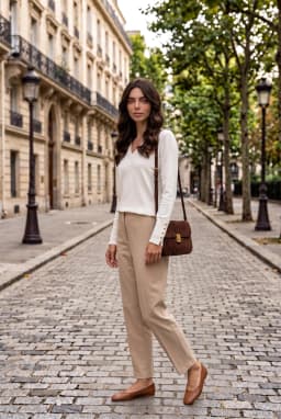 Women's V-Neck Knit Sweater with Button Cuffs — White