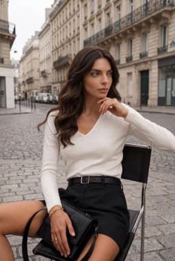 Camicetta da Donna a Maniche Lunghe con Scollo a V Strutturata — Bianco