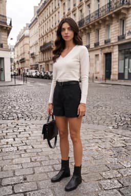 Camicetta da Donna a Maniche Lunghe con Scollo a V Strutturata — Bianco