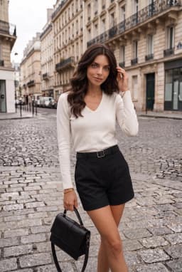 Camicetta da Donna a Maniche Lunghe con Scollo a V Strutturata — Bianco