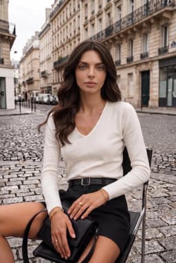 Camicetta da Donna a Maniche Lunghe con Scollo a V Strutturata — Bianco