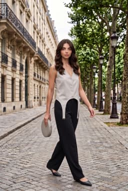Women's V-Neck Tailored Waistcoat with Strap Detail Stone